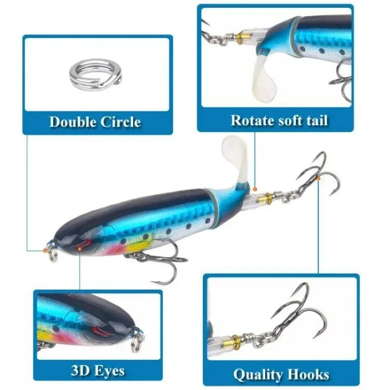 1/4/8Pcs 15g Topwater Fishing Lure Whopper Popper Artificial Bait Hard Plopper Soft Rotating Tail Fishing Tackle Fishing Bait Oasis Select