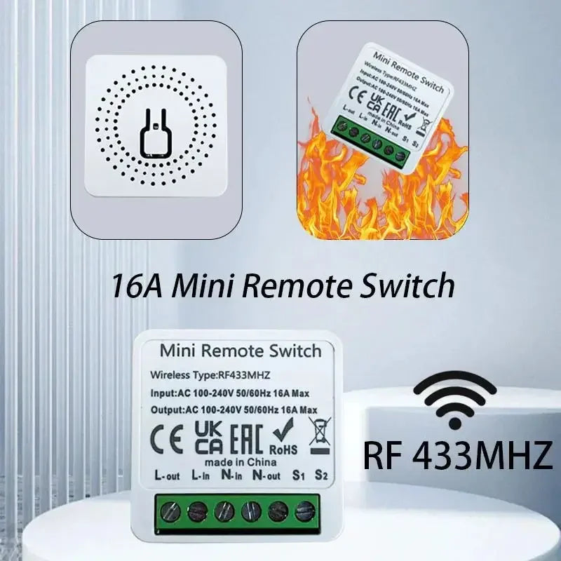 16A Smart Light Switches RF 433 Mhz Remote Control Relay DIY Home Automation Wireless Module 2 Way Control Breaker for Lamp LED Oasis Select