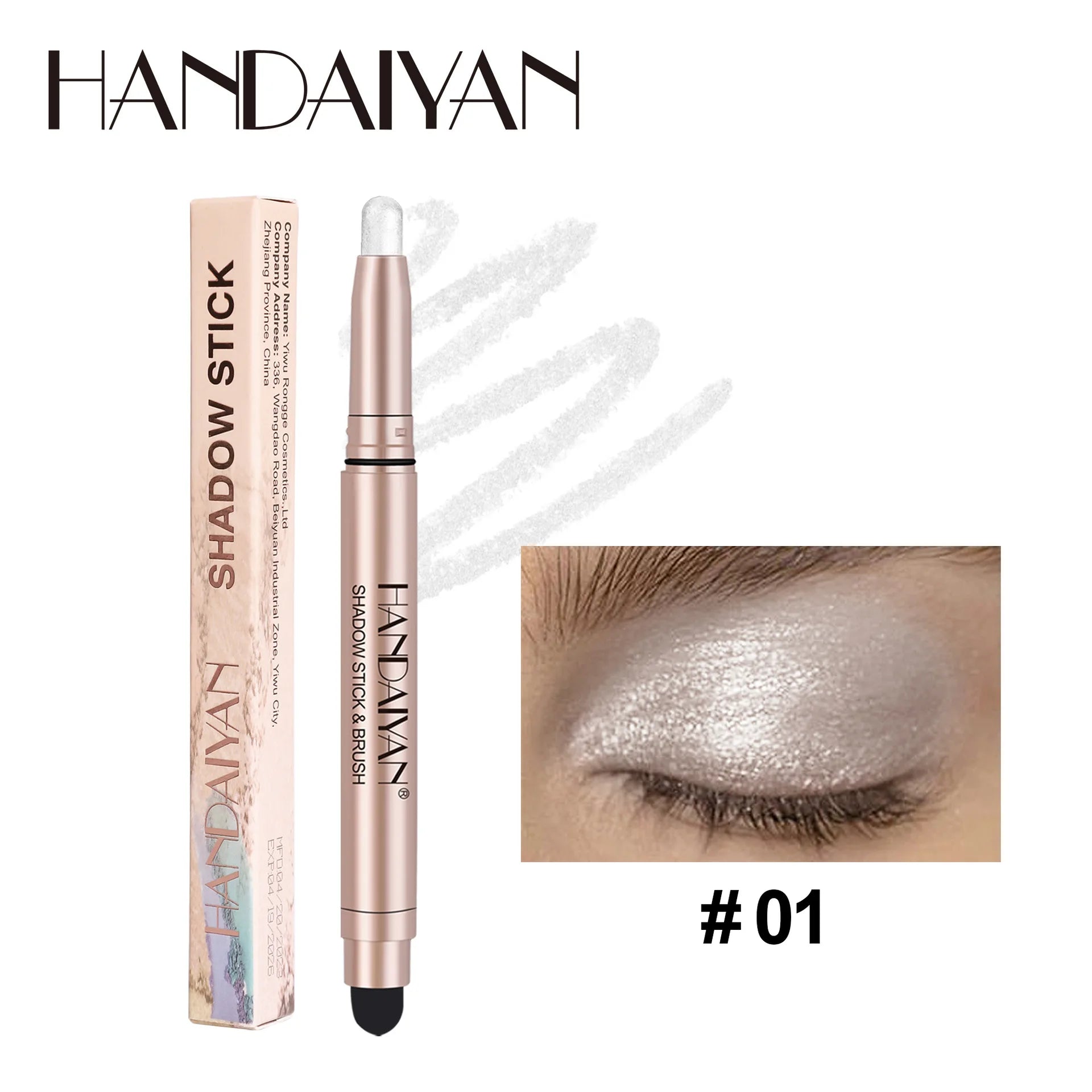 HANDAIYAN 12-Color Waterproof Shimmer Eyeshadow Stick + Brush