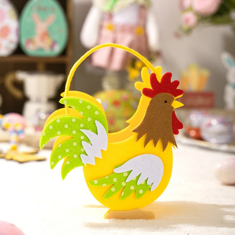 Easter Felt Rooster Tote Basket – Kids Egg Hunt Candy Bag