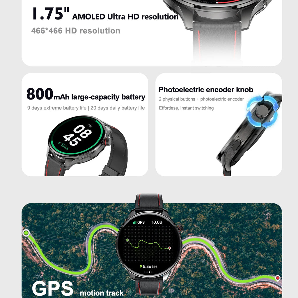 Outdoor GPS Smart Watch 1.75" AMOLED Fitness Smartwatch Men 110+ Sports Modes 800mAh BT Call Health Monitoring Sports Tracking Oasis Select