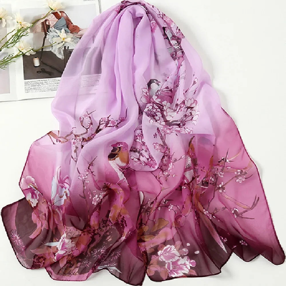 Elegant 160*50cm Chiffon Scarf Sunscreen Gradient Shawl Silk Flower Print Washable Beach Gauze Scarf for Women Oasis Select 14