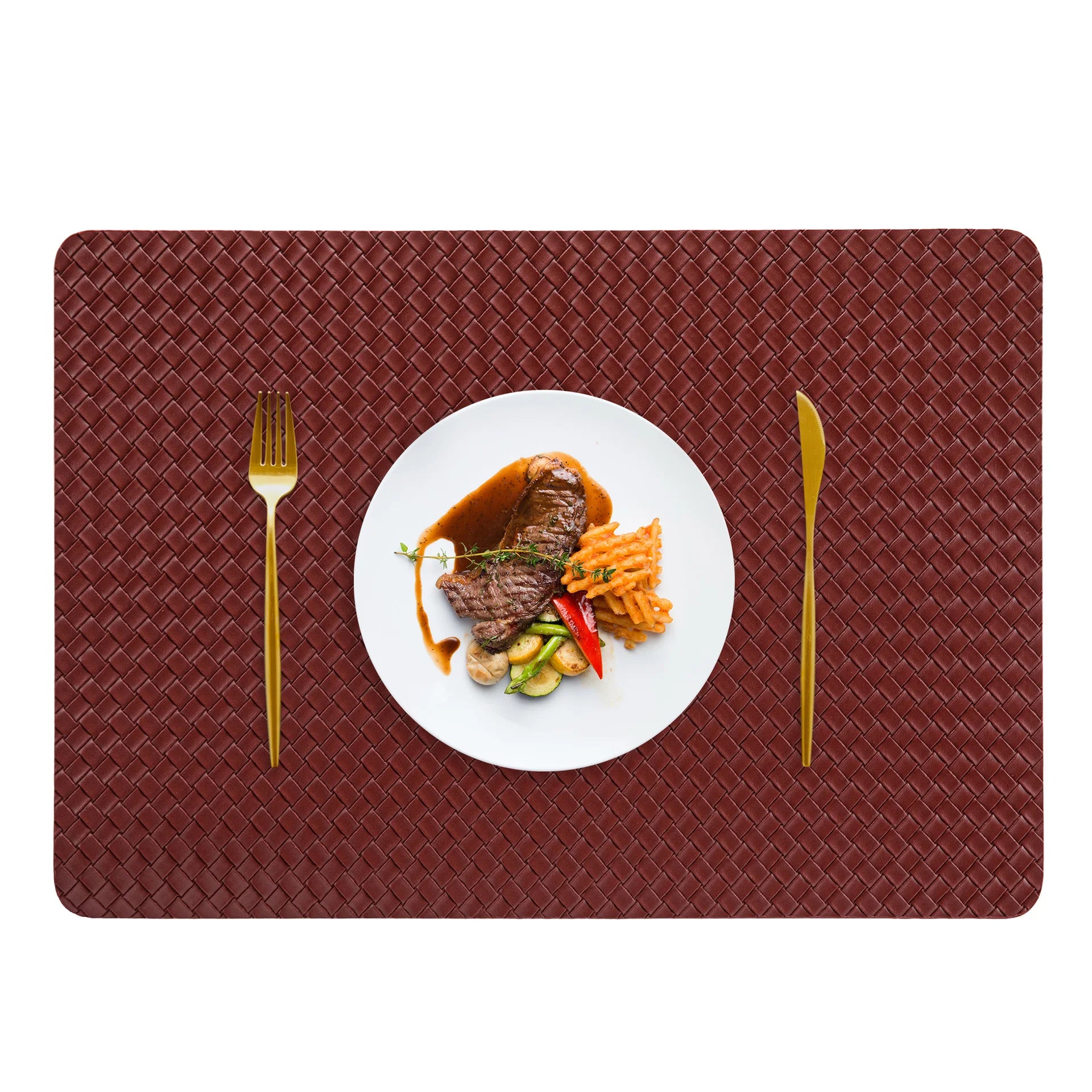 Nordic-style Double-sided Woven Leather Placemats Table Heat Insulation Pads and Home Heat-resistant Table Pads Oasis Select 7 burgundy 43 30Cm oil edge