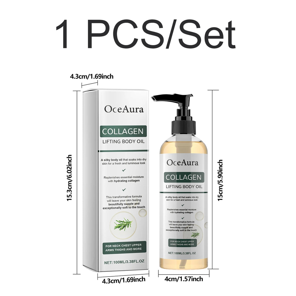 Collagen Body Oil Firming Lifting Deep Moisturizing Non Greasy Rosemary Smooth Dry Skin Supports Elasticity Shower Massage Oil Oasis Select 1 PCS