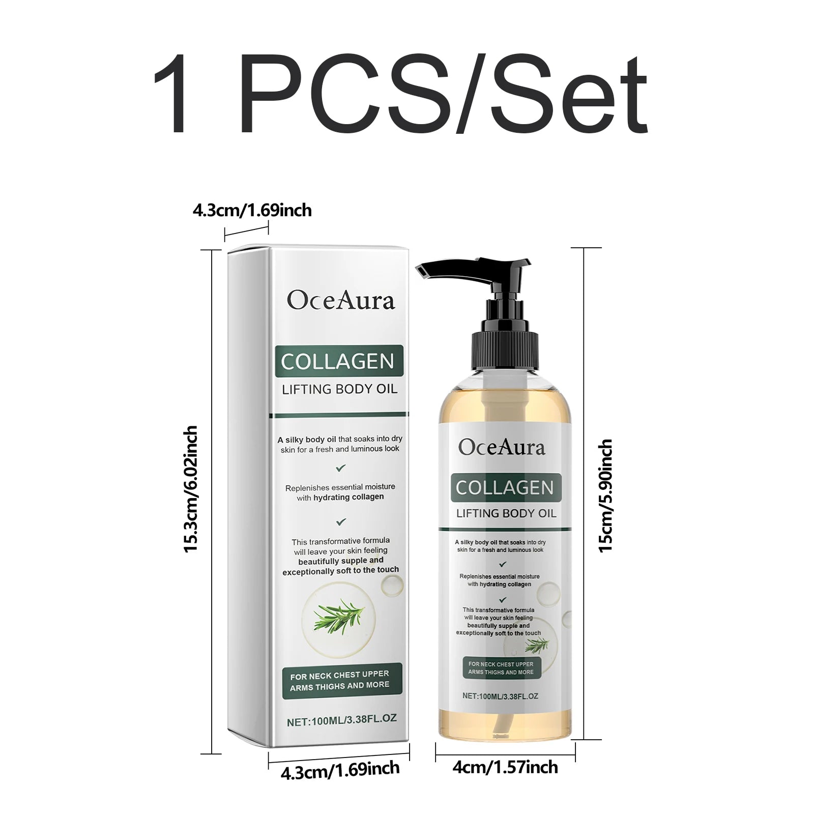 Collagen Body Oil Firming Lifting Deep Moisturizing Non Greasy Rosemary Smooth Dry Skin Supports Elasticity Shower Massage Oil Oasis Select 1 PCS
