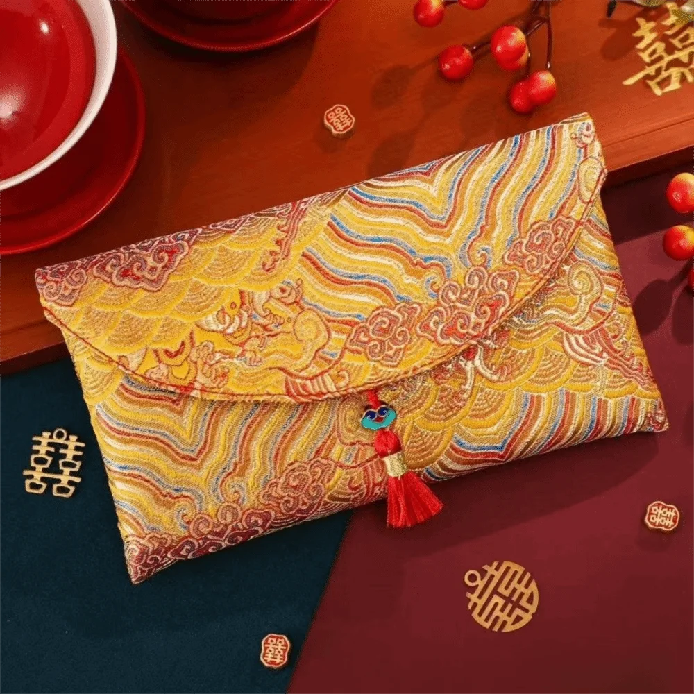 New Fabric Red Envelope Red Color Big Capacity Money Pocket Embroidery HongBao Spring Festival Oasis Select Yellow 10-18cm