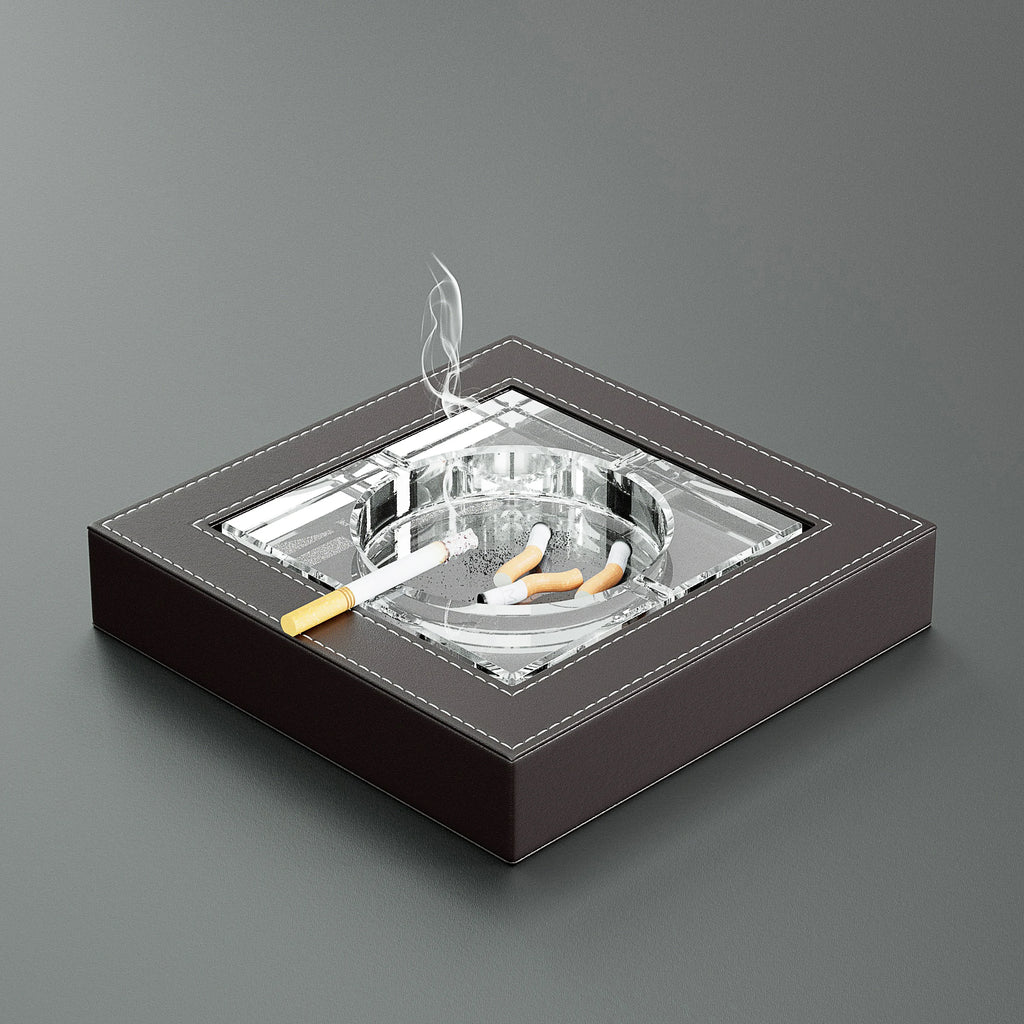 Ashtray Business European Leather Decoration Crystal Size Home Office Ashtray Desktop Decoration Premium Feel Oasis Select Brown Large
