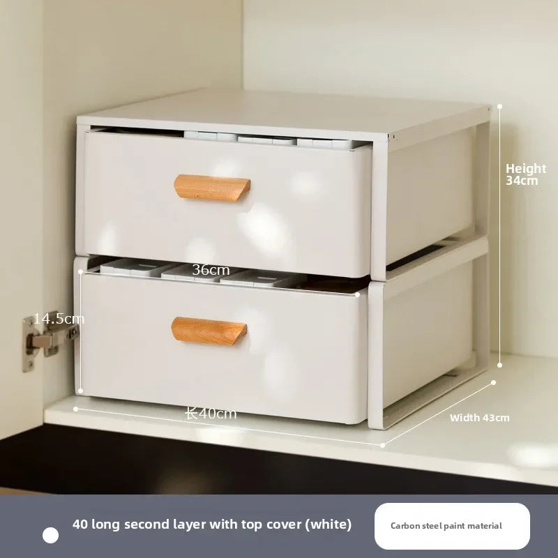 Multi-functional Kitchen Lower Sink Shelf Seasoning Dishes Pull-out Storage Box Sink Storage Rack Cabinet Pull Basket Layer Rack Oasis Select White B-2-40