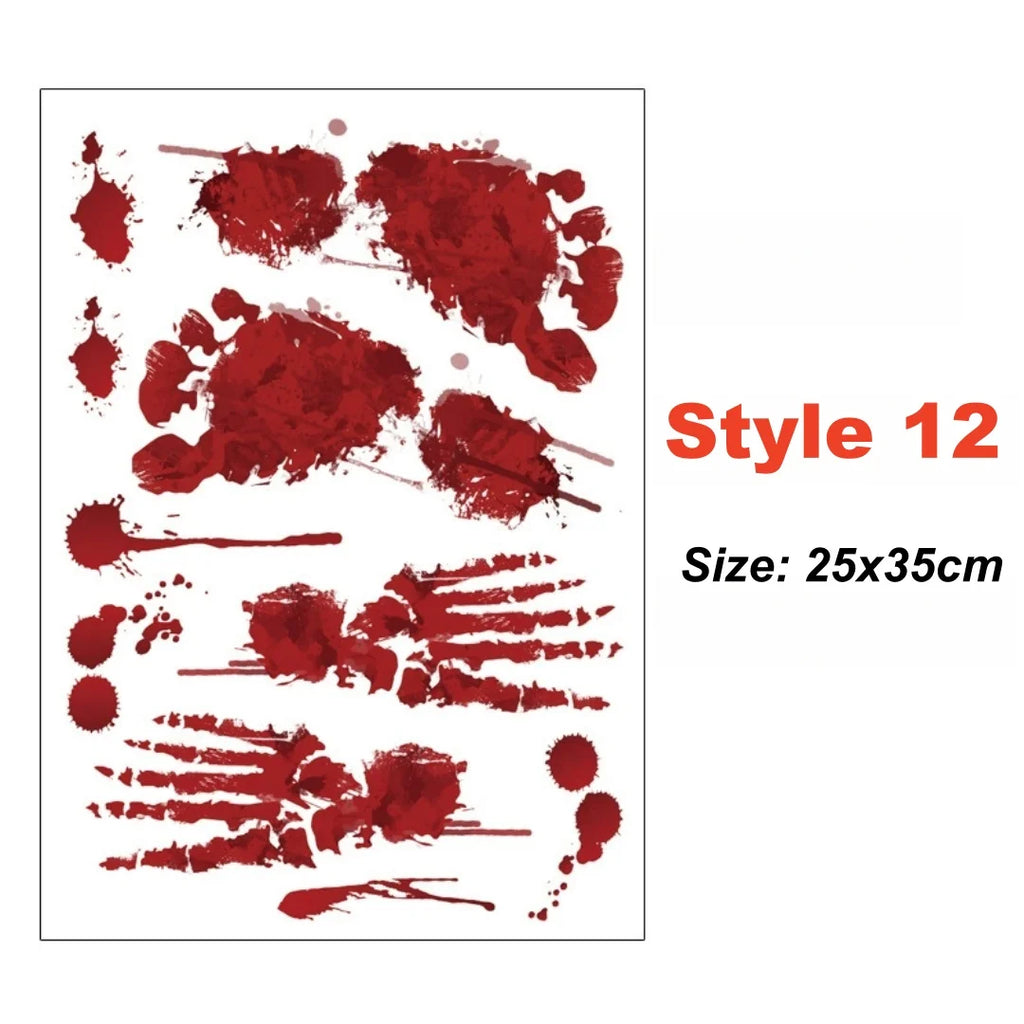 Halloween Wall Doors Windows Stickers Blood Handprint Footprint Skull Pattern Halloween Party Scene Decor Supplies Horror Props Oasis Select Style 12