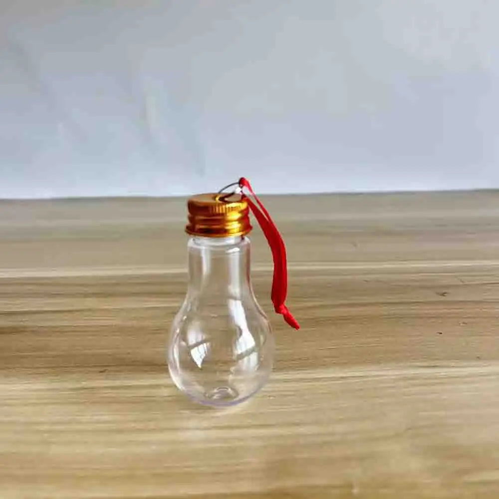 50ml Fillable Transparent Light Bulb Bottle With red rope Christmas Decoration Atmosphere Transparent PET Material Juice Bottle Oasis Select gold 50ml