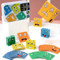 Cube Face Changing Wood Puzzle Building Blocks Board Game Montessori Expression Wooden Block Blocos For Toys Gifts Oasis Select Iron Box 64pcs card