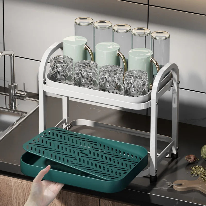 Multifunctional living room drain cup holder, desktop dust-proof storage rack, double-layer drying cup with water tray Oasis Select
