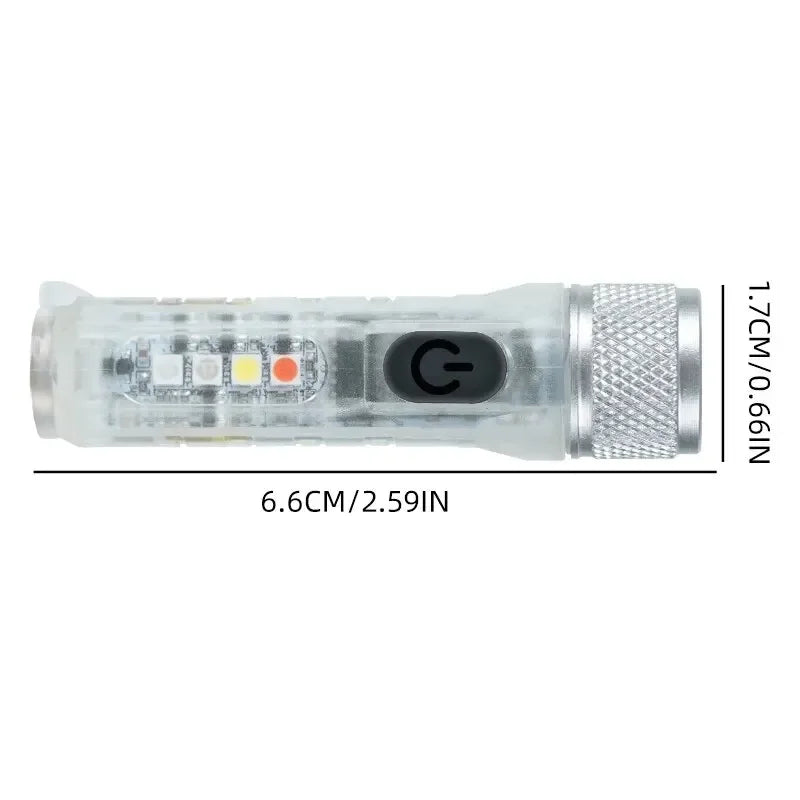 Mini LED Flashlight Type-C Waterproof Light Multi-Mode Flashlight Fluorescent Shell Clip Warning Lights Magnetic Key Chain Light Oasis Select