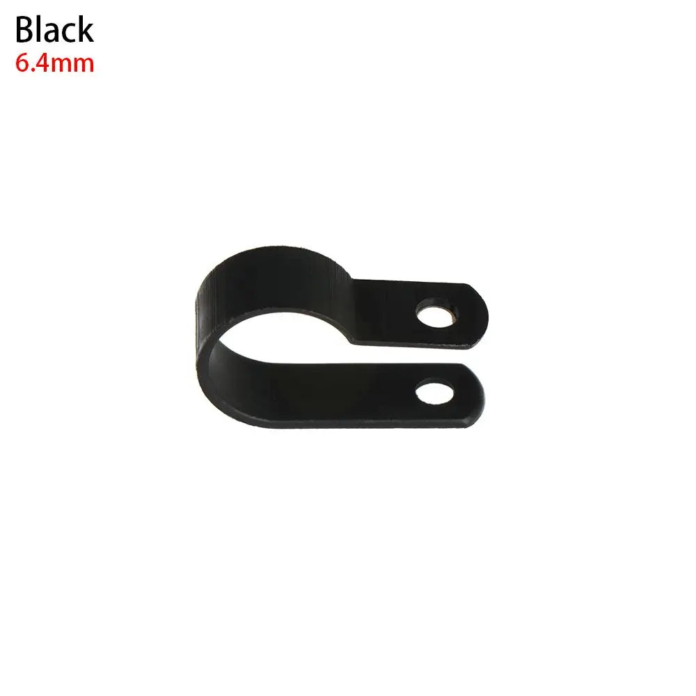 100PCS R-Type Nylon Cable Clamp Plastic P Clips Black Nylon Fasteners Cable Mounting Fix Hardware Electrical Fittings Durable Oasis Select black-6.4mm