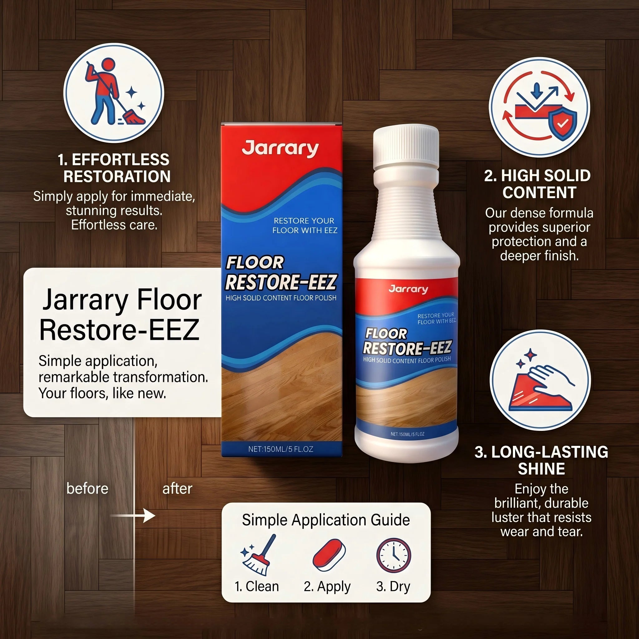 Floor Restorer and Polish for Wood Floors Scratch Repair Long-Lasting Gloss Restorer Wood Flooring Renewal Agent Home Daily Care Oasis Select