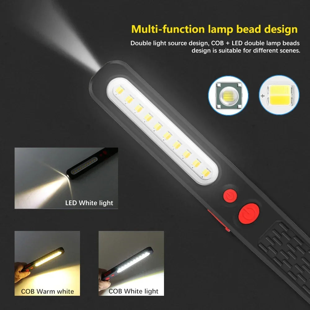 Portable COB LED Work Light USB Rechargeable Flashlight Stepless Dimming Waterproof Torch Magnetic Auto Repair Lights Oasis Select
