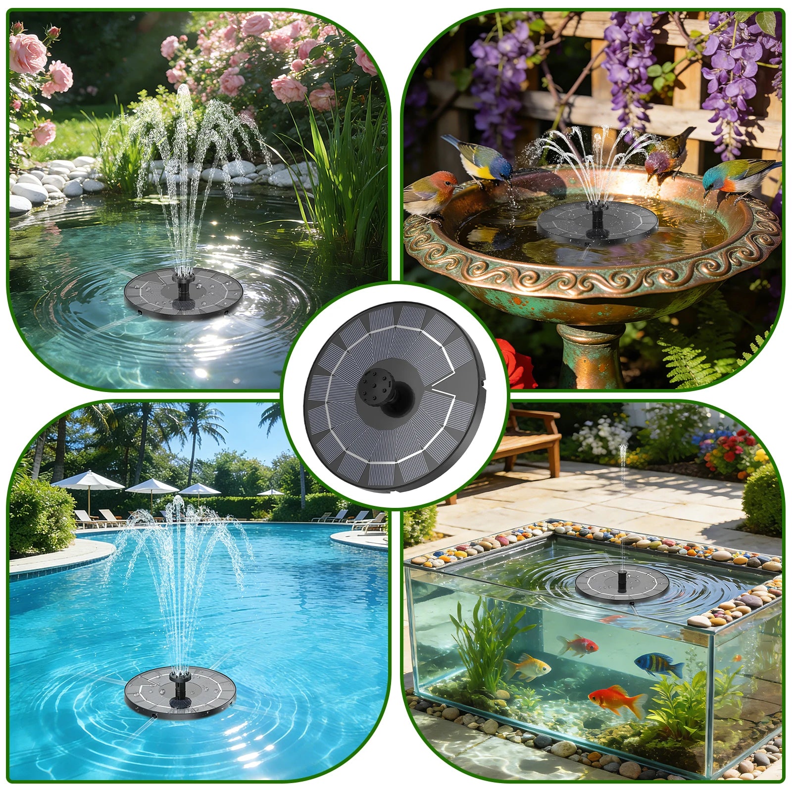 2.5W Solar Fountain,Durable Water Fountain,with 6 Nozzles 4 Anti-Collison Bars,Perfect Outdoor Decoration for Garden Pond Pool Oasis Select