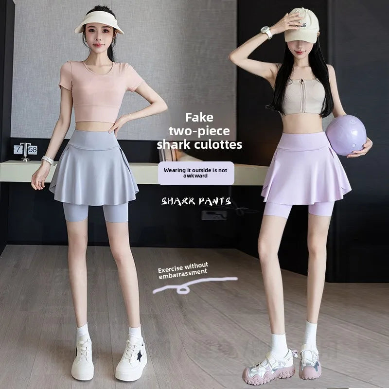 Fake Two Piece Skirt Leggings Summer Casual Shorts with Pockets Bike Shorts for Women Yoga Running Outdoor Anti Chafing Oasis Select
