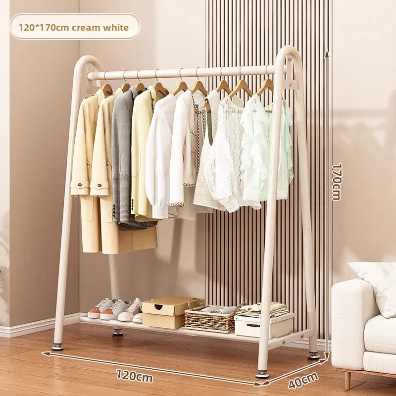 Simple Coat Rack Floor-to-ceiling Indoor Drying Rack Storage Rack Household Bedroom Floor-to-ceiling Clothes Rack Hanger Oasis Select Milk White 120-170-A
