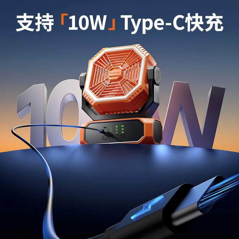 URGGU Rechargeable Camping Fan with LED Light & Remote