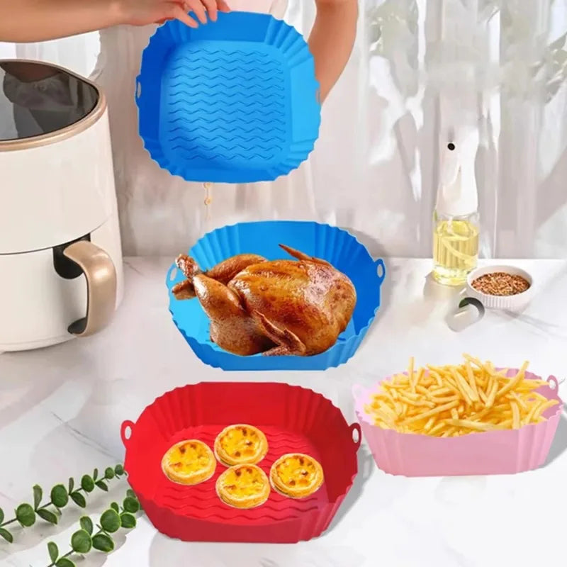 1PC Hot Sale Air Fryer Silicone Baking Tray High Temperature Resistant Foldable Easy Clean Round Silicone Baking Mat Oasis Select