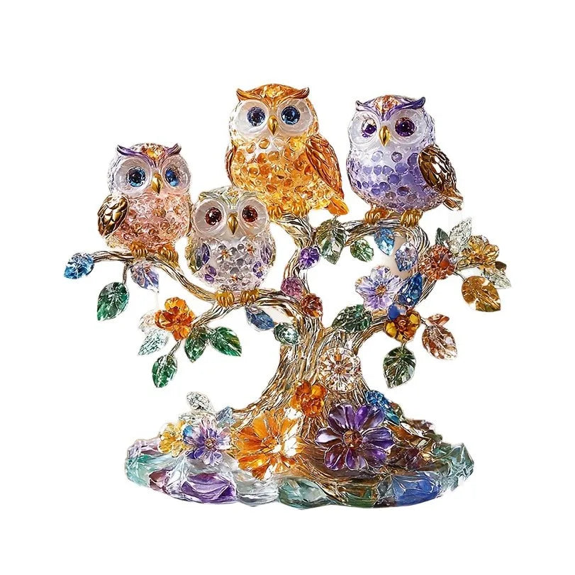Flat Acrylic Ornament Cute Crystal Owls Desktop Decoration for Home Office Present Oasis Select