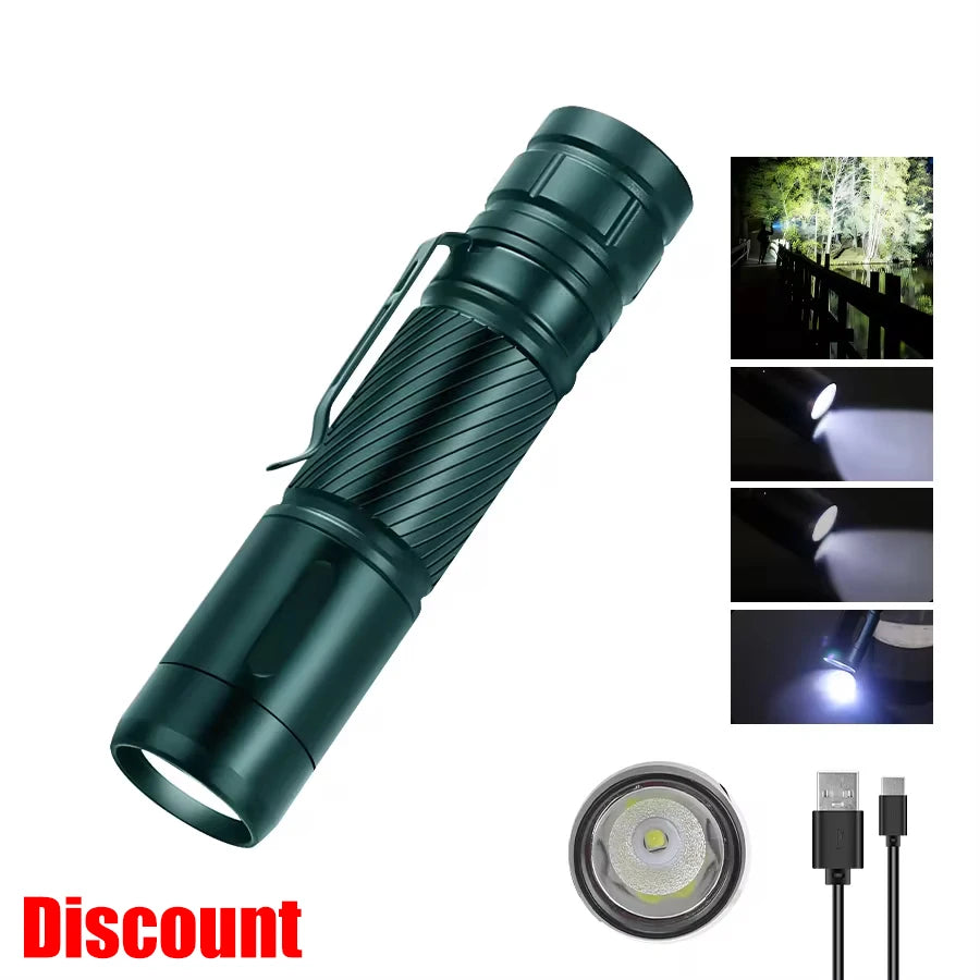 KDULIT Powerful LED Flashlight Aluminum Alloy Tactical Torch Built-in Battery Type-C Rechargeable Waterproof Emergency Light Oasis Select Green Discount