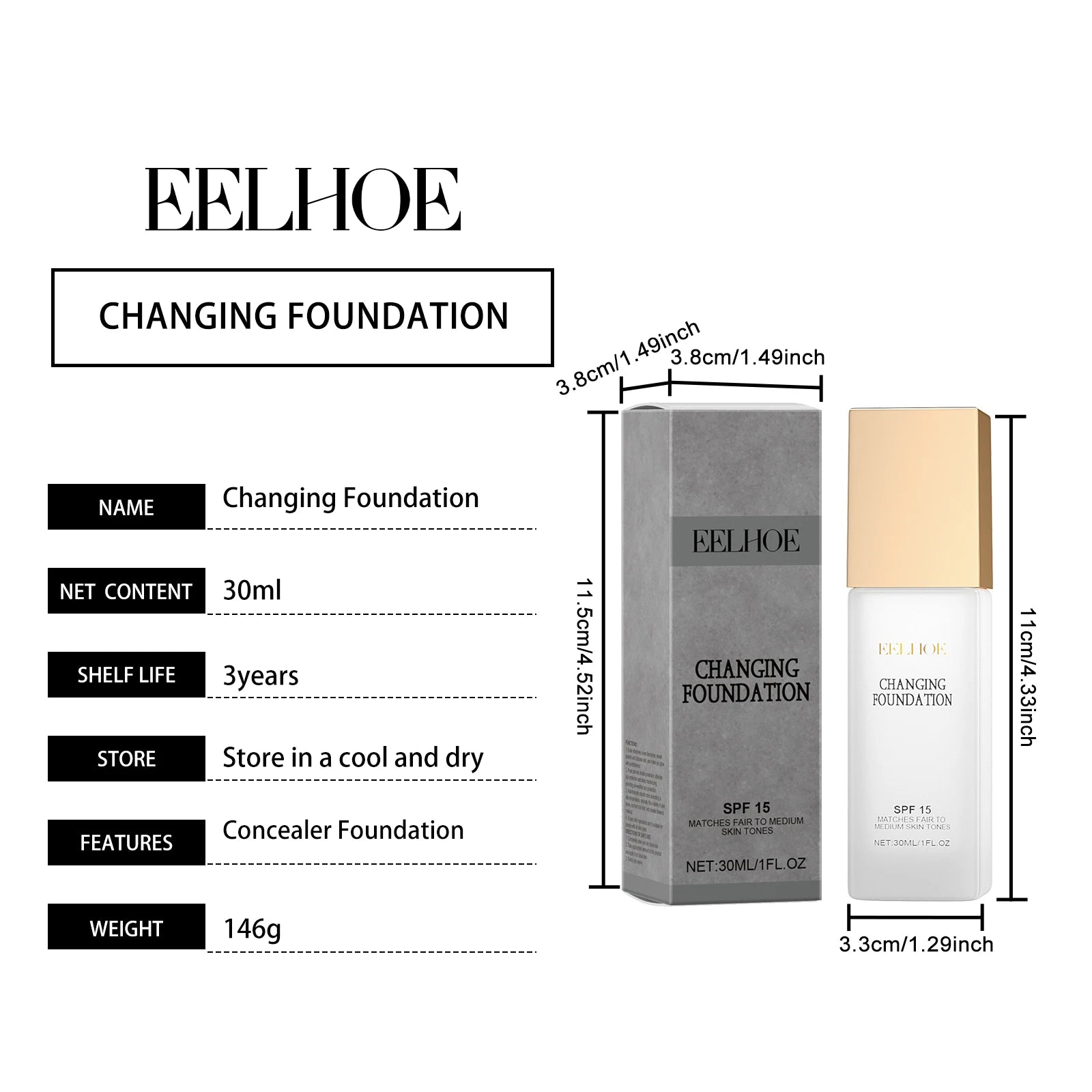 Changing Foundation SPF 15 Sunscreen Full Coverage Waterproof Brightening Oil Control Concealer Mature Skin Foundation 30ml Oasis Select