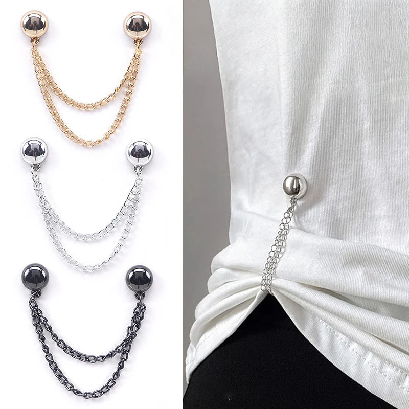 2pcs Magnetic Round Ball Chain Clips Detachable No Sew T Shirt Pants And Sleeve Shortener Magnet Fasteners For Clothes Oasis Select