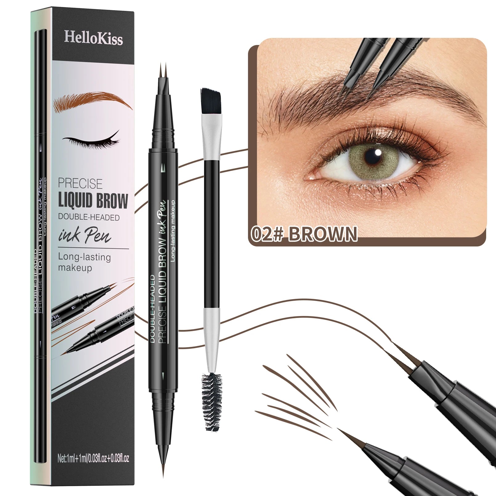 Hello Kiss Microblading Eyebrow Pen – Waterproof, 4-Tip, 5 Colors