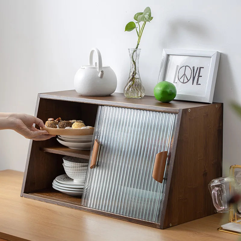 Japanese desktop dining side cabinet glass door display cabinet kitchen countertop cup storage rack household cabinet bamboo Oasis Select