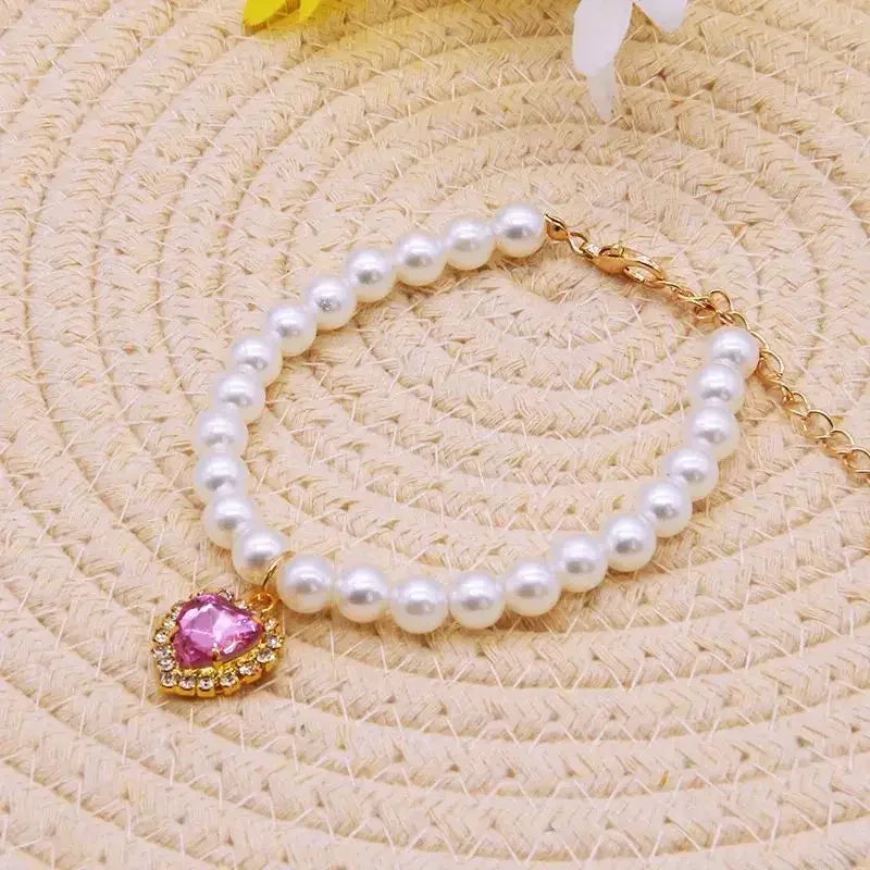 Cute Fashion Pet Supplies Cat Accessories Necklace Pearl Crystal Pet Collar Pearl Beaded Solid Crystal Pendant Pet Products Oasis Select Pink 25-35cm