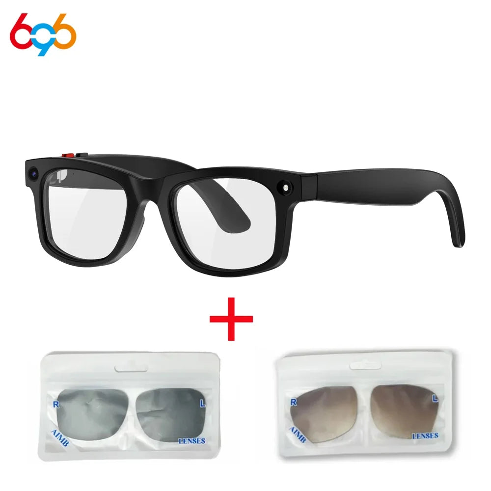 696 Smart AI Photo Glasses 500W Pixels Camera Take A Photo Video Recording Dialogue Translation Blue Tooth Call Smart Sunglasses Oasis Select BK