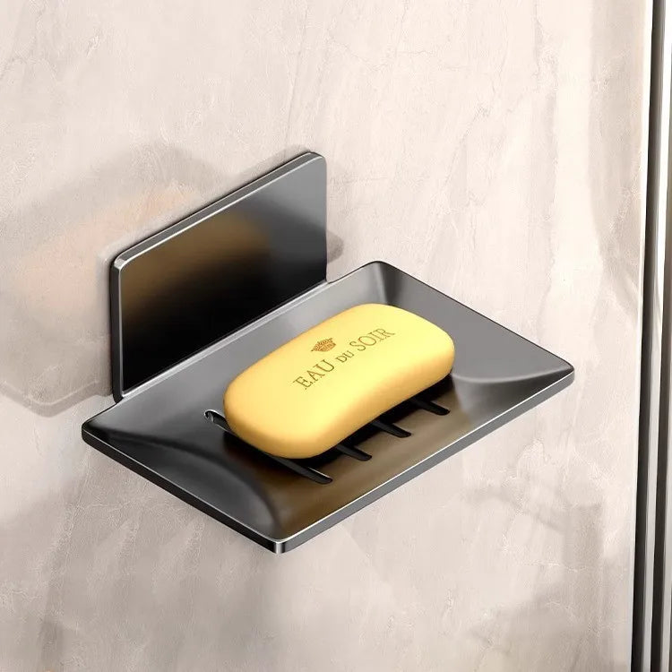 1pc no-drill black metal soap dish, includes adhesive, wall-mounted bathroom soap holder with drainage holes, soap rack Oasis Select Black thickened