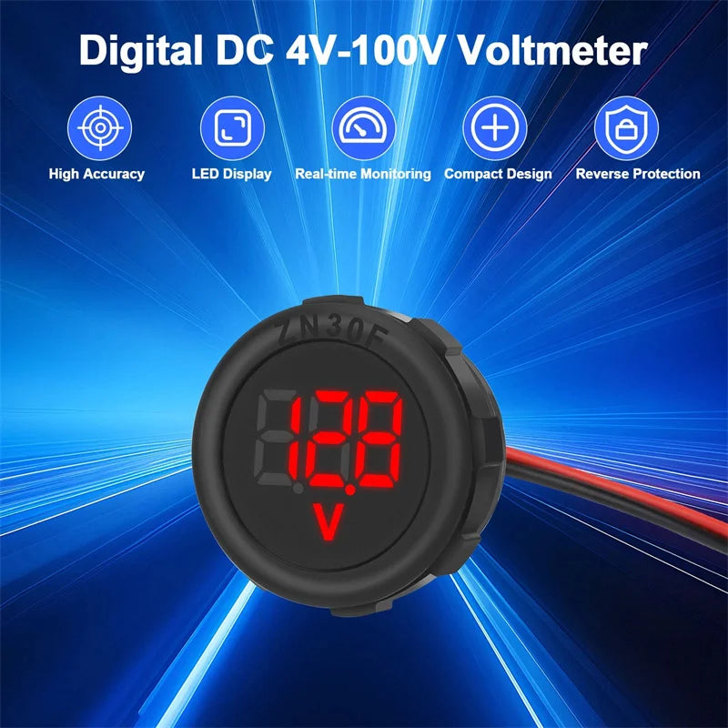DC 4-100V LED Digital Display Circular Two-wire Voltmeter DC Digital Voltmeter Head Display Reverse Connection Protection Oasis Select