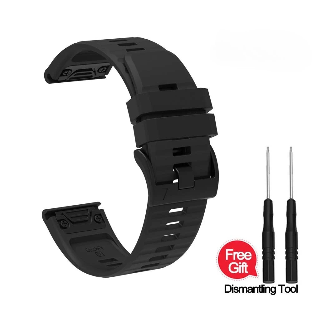 Silicone Quick Fit Band for Garmin Fenix 8/7/6/5 – 22mm & 26mm Silicone Watch Band Oasis Select black QuickFit 26mm