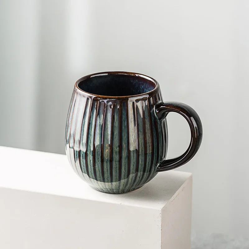 500ml Creative Personality Mug Breakfast Cereal Milk Cute Ceramic Cup Daily Household Large-capacity Retro Coffee Cup Oasis Select Ink Blue 500ml