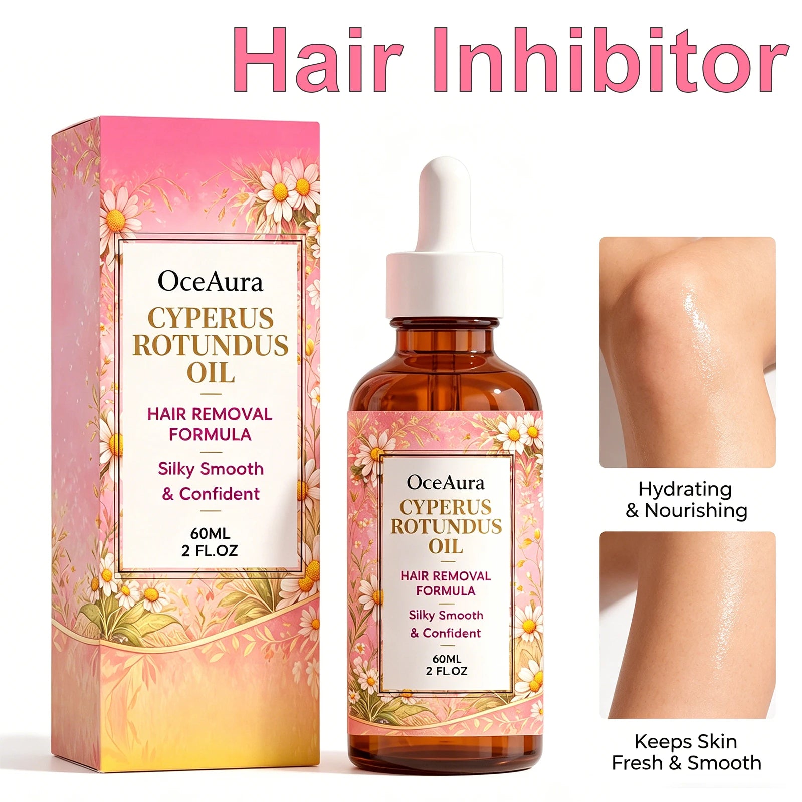 OceAura Cyperus Rotundus Oil Hair Removal Minimizing Oil After Shave Smoothing Hydrating Body Care Armpit Leg Arm 60ml Oasis Select