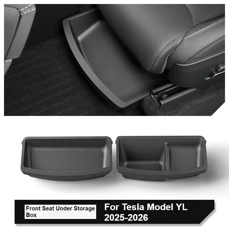 TPE Under Seat Storage Box Drawer For Tesla 2026 Model YL 6-Seat Front Rear Seat Lower Organizer Tray Car Interior Accessories Oasis Select 2PCS For MYL Front