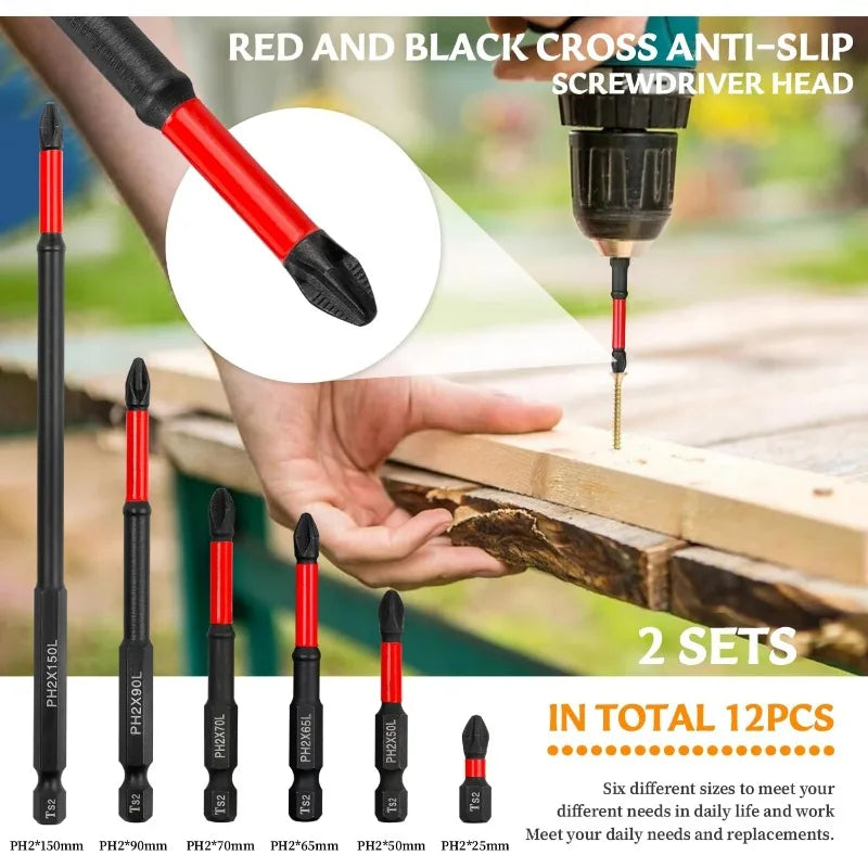 Crosshead And Impact Drill Bits High Hardness S2 Steel Magnetic Non-Slip Drill Bit Set 6/12 Pieces For Electric And Hand Drivers Oasis Select