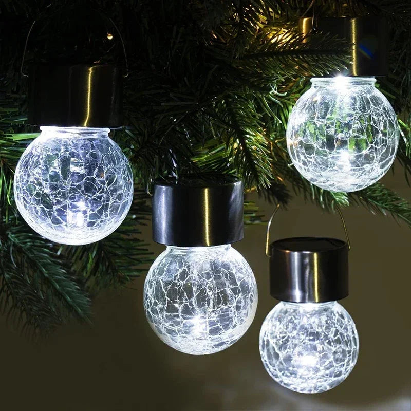 1/3/5PCS Solar Powered Outdoor Hanging Lights Colorful LED Cracked Glass Ball Design Waterproof Pathway Lantern for Garden Decor Oasis Select