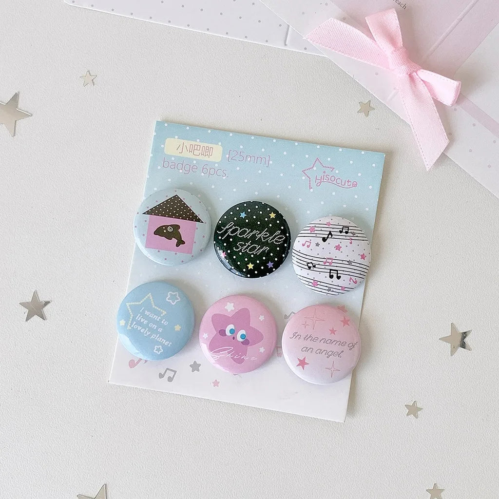6Pcs/Set Kawaii Ins Style Mini Badge Pins Cute Printed Round Brooch for Backpack Clothing Hat DIY Decoration Stationery Gifts Oasis Select Color 4