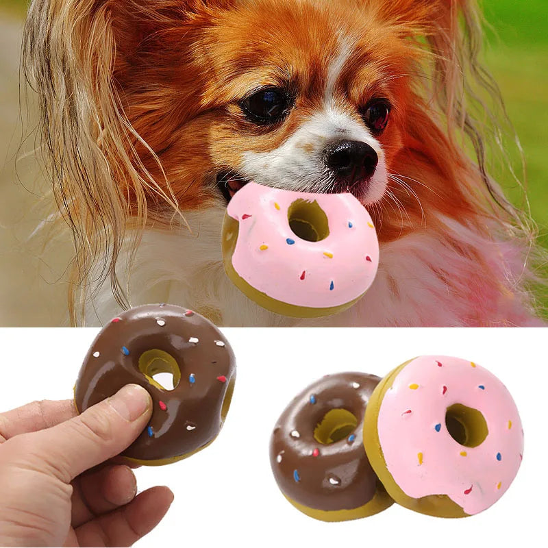 DIY Donut Dog Chew Toy Simulation Donuts Grinding Cleaning Tooth Funny Sound Interactive Toys for Small Medium Dogs Accessories Oasis Select