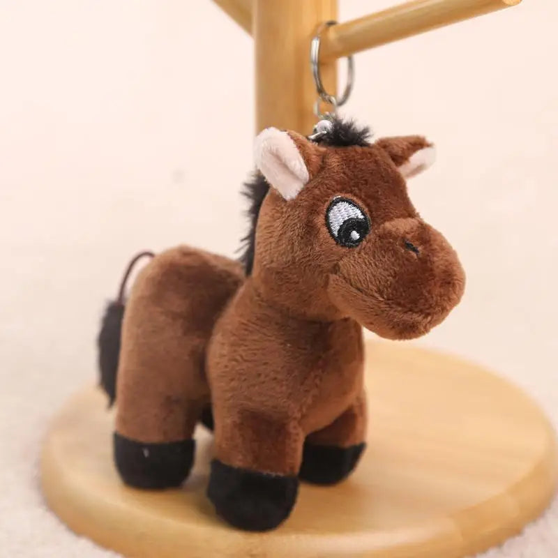 1Pcs Cartoon Pony Pendant Stuffed Animal Horse Plush Toy Key Ring Backpack Ornaments Hanging Decoration Oasis Select Brown