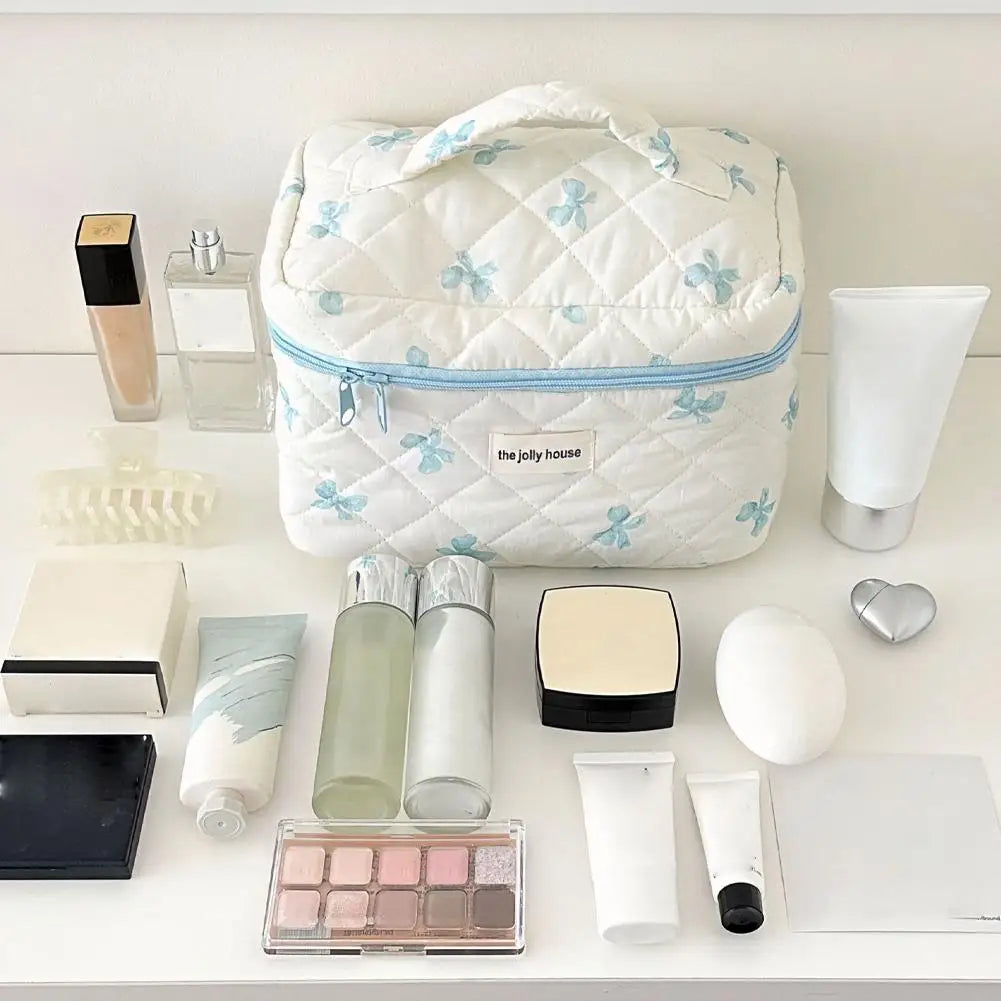Quilted Makeup Bag 3 Sizes Floral Toiletry Cosmetic Pouch Makeup Organizer Travel Floral Bag for Bridesmaid Gifts, Daily Use Oasis Select