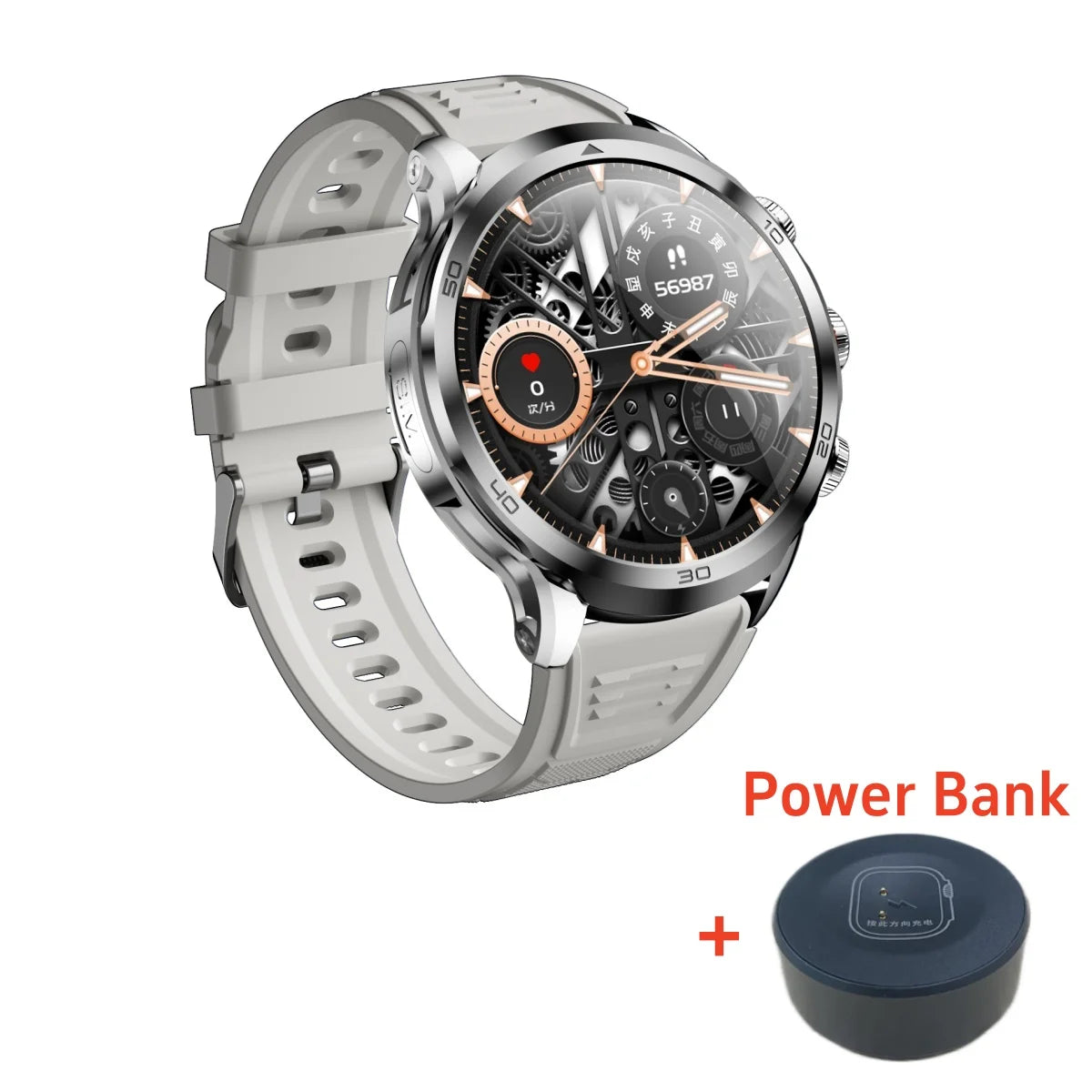 8GB+128GB H19 Smartwatch 1.95-inch Amoled Large Screen 190° Rotary Camera 1900Mah Battery GPS WIFI Android Men Adult Smart Watch Oasis Select Silver Power Bank 8GB 128GB