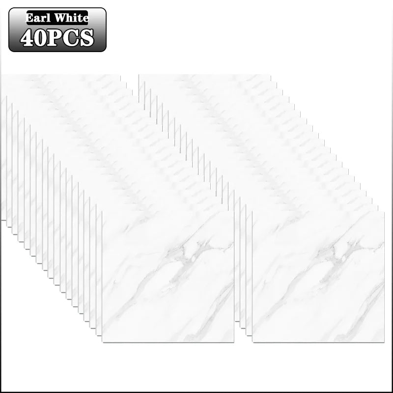 10-40PCS Marble Style Self-adhesive Floor Stickers Thickened Wear-resistant PVC Flooring Mats for Household Use Easy To Install Oasis Select White-40PCS