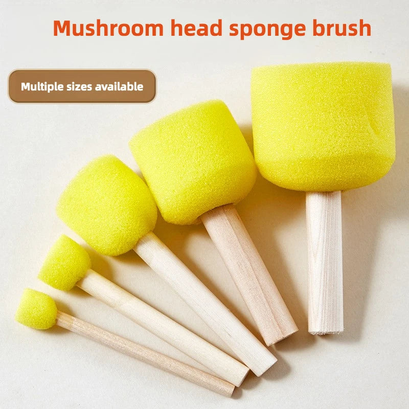 10 Pcs Set Wooden Handle Mushroom Head Sponge Brush Children DIY Painting Sponge Seal Set Paint Graffiti Create Unique Art Brush Oasis Select