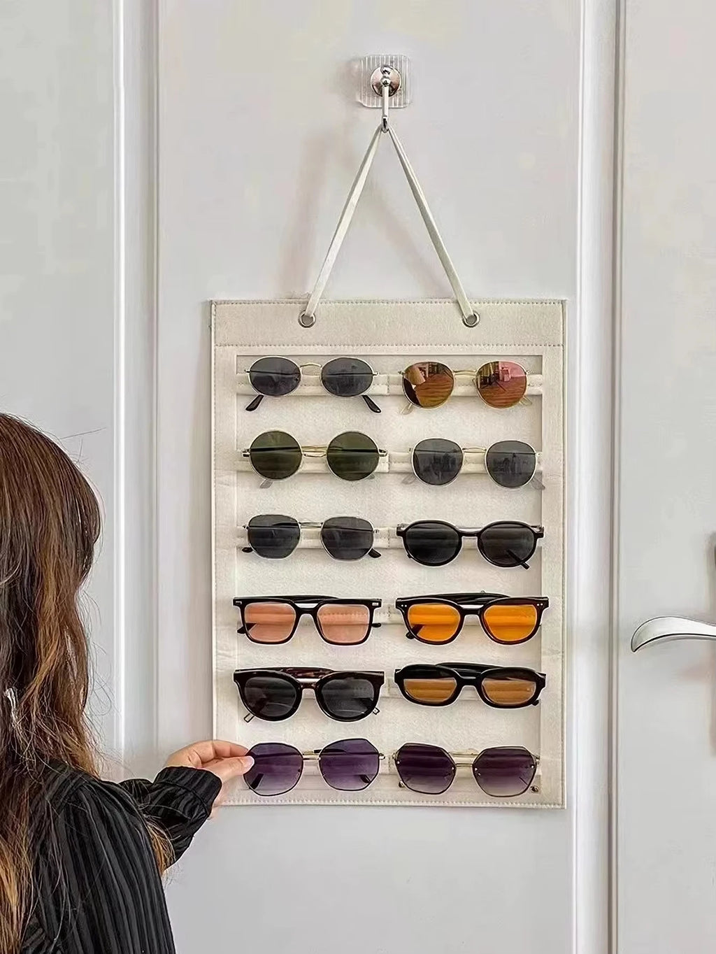 1pc Sunglasses Storage Organizer,Holds 12 pairs of eyeglasses, Hanging Glasses Display Rack,Versatile Wall-Mounted Glasses Hold Oasis Select Ivory