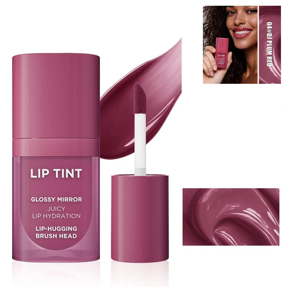 6 Colors Glossy Mirror Juicy Lip Tint Waterproof Non-stick Cup Long Lasting Moisturizing Lipstick High Shiny Lip Gloss Cosmetics Oasis Select DJ PLUM RED